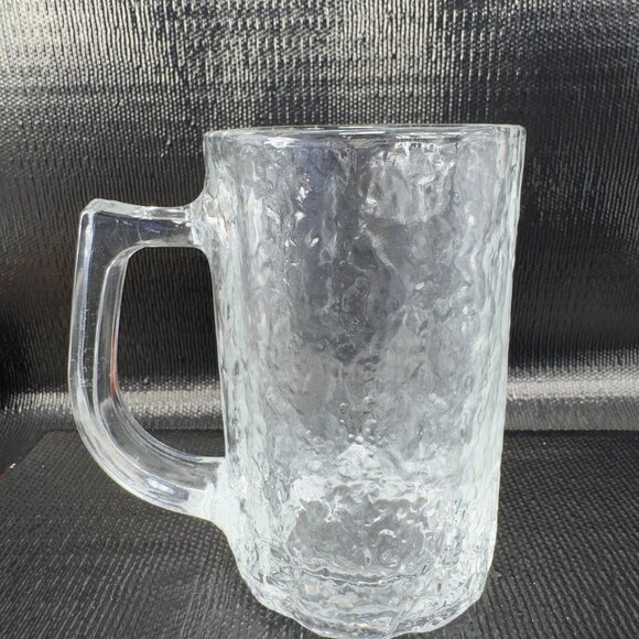 Vintage Hoya Clear Ice Texture Glass Mug Cup Set 2 Heavy Glassware Mugs Cups VTG - Picture 9 of 11